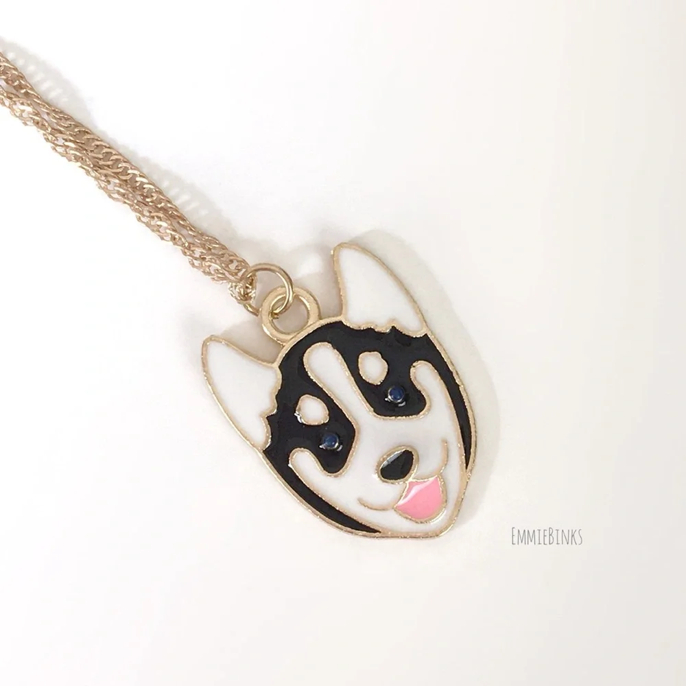 New ‘Puppy Love’ Siberian Husky Puppy Dog Pendant Necklace / Gold Plated Pup - Picture 11 of 13